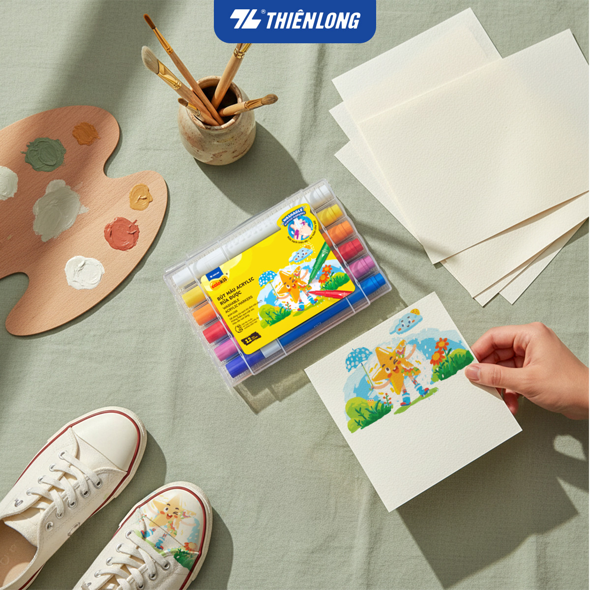 Thiên Long Washable Acrylic Markers / Bút sơn/ Bút lông 12/24/36 màu - Màu sắc tươi sáng, dễ dàng rửa sạch