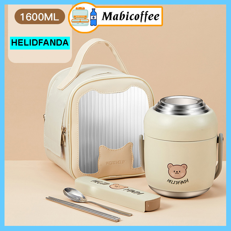 Hộp đựng cơm, cháo Helid Fanda INOX 304 - Dung tích 1.6L Tặng kèm Túi cách nhiệt + Bộ dụng cụ ăn