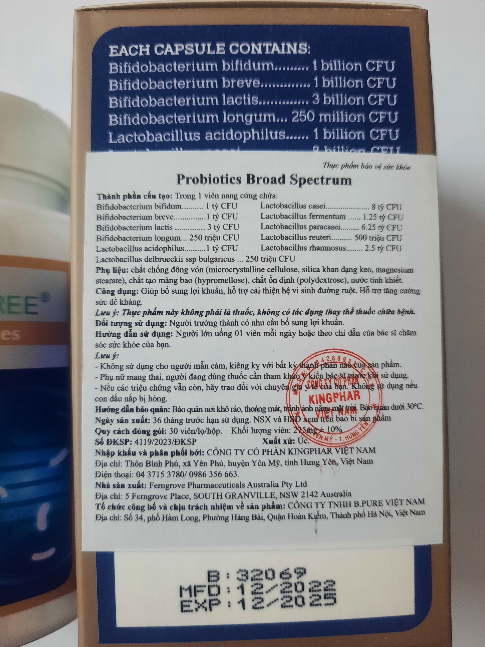Viên uống Men vi sinh VITATREE Probiotics Broad Spectrum - Hộp 30 viên, nhập khẩu Úc