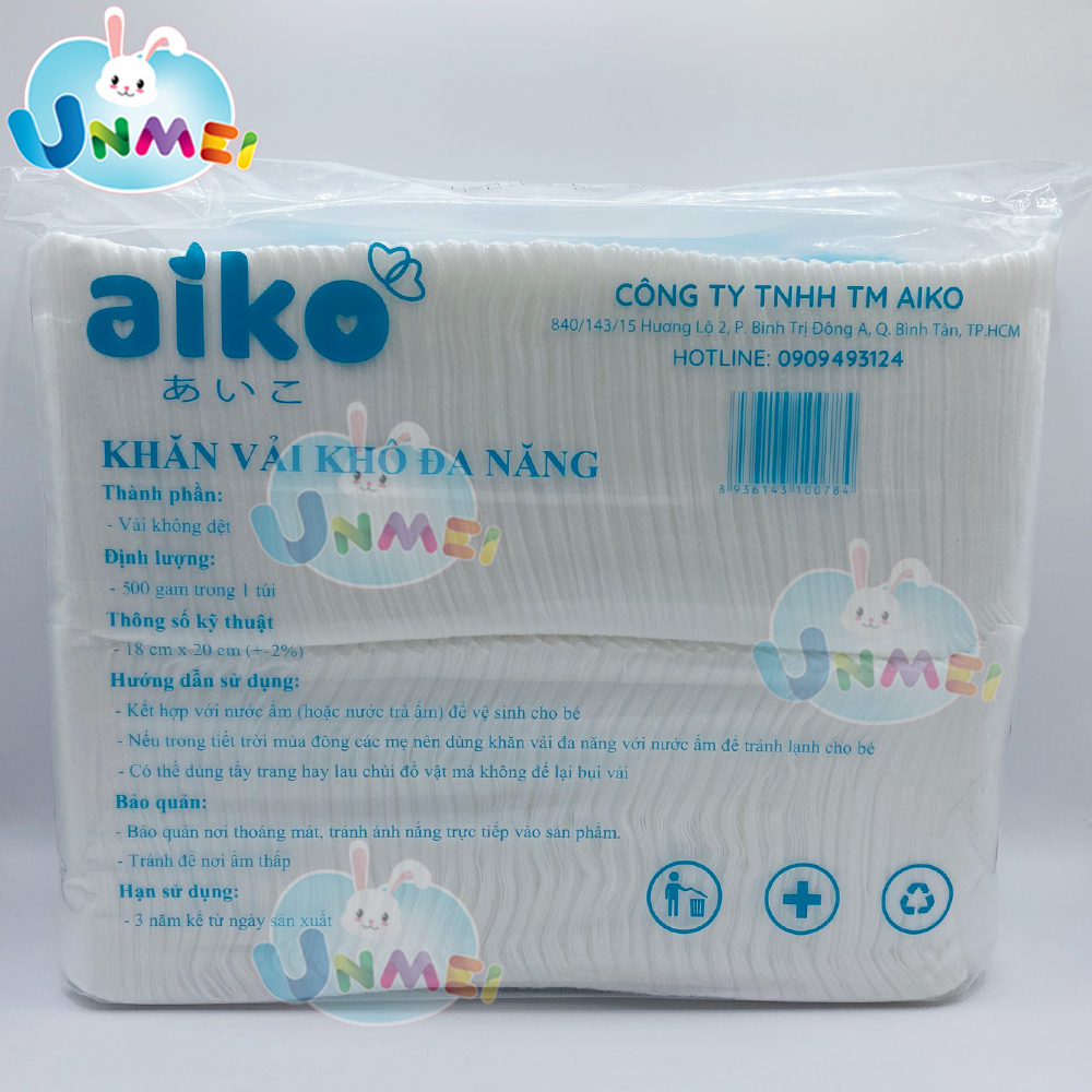 KHĂN VẢI KHÔ ĐA NĂNG AIKO GÓI 500G KÍCH THƯỚC 18X20CM