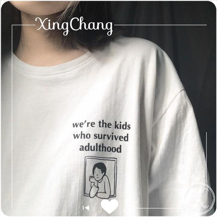 Áo thun nữ trắng cổ tròn, áo thun tay ngắn cao cấp XingChang nữ tính in Adulthood mã NXC55