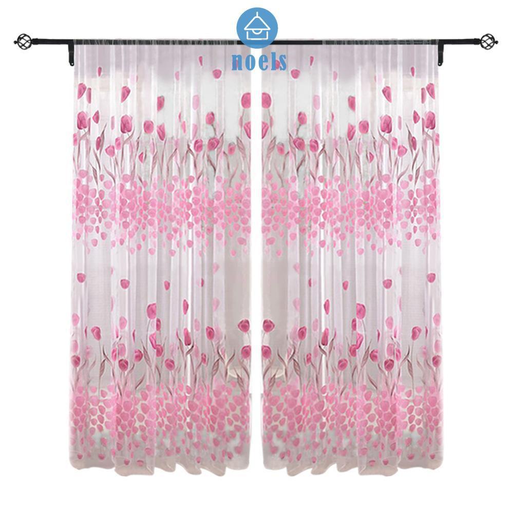 Rèm cửa sổ Vải Voan In Hình Hoa Tulip Kích Thước 200x100cm