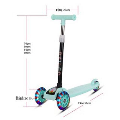 Xe scooter cho bé, Xe trượt trẻ em 3 bánh gấp gọn có đèn phát sáng, mẫu nhỏ nhất cho bé mới làm quen.