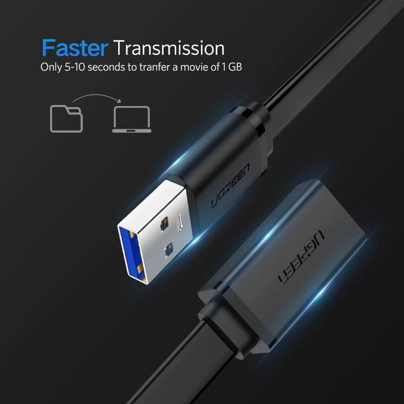 Ugreen UG10806US129TK 1M màu Đen Cáp tín hiệu nối dài USB 3.0 dáng dẹt cao cấp - HÀNG CHÍNH HÃNG