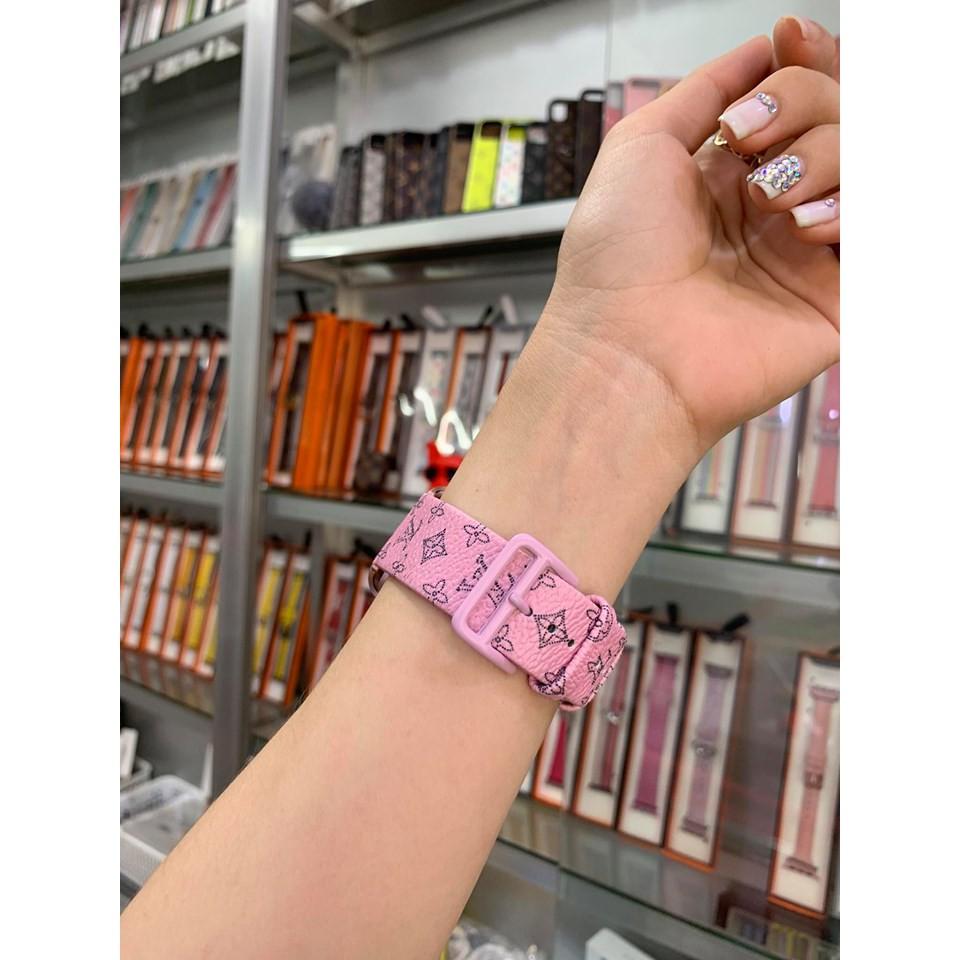 Combo dây da và ốp viền thời trang hồng dành cho Apple Watch