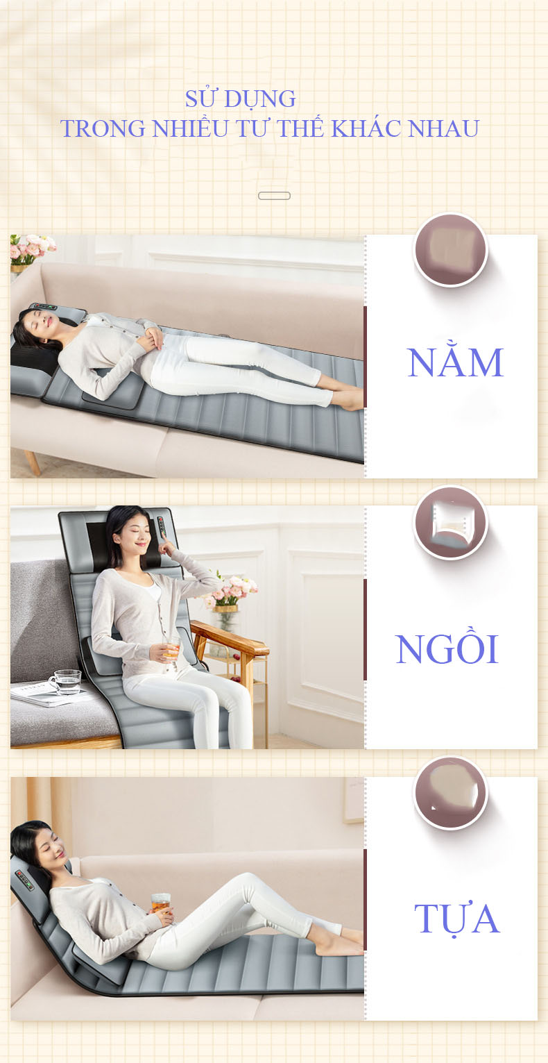 Đệm Massage Toàn Thân Phiên Bản 2022 Ngọc Lục Bảo - Nệm Mát Xa Toàn Thân - Chất Liệu Vải Nhung Thoáng Mát