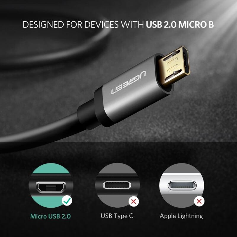 Ugreen UG40349US196TK 1.5M màu Đen Cáp sạc truyền dữ liệu USB 2.0 sang 2 đầu MICRO USB cao cấp - HÀNG CHÍNH HÃNG