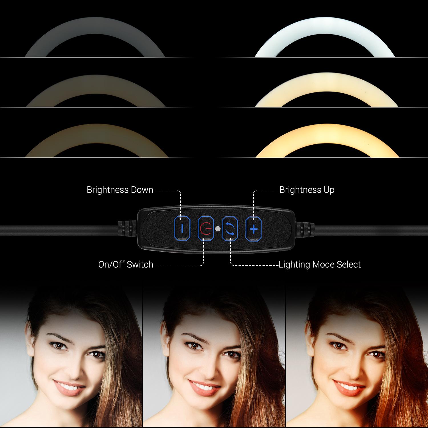 Đèn LED vòng nhỏ 10 inch Chụp ảnh, Ánh sáng lấp đầy 3 Chế độ chiếu sáng USB có thể điều chỉnh độ sáng Được hỗ trợ ánh sáng clip-on linh hoạt