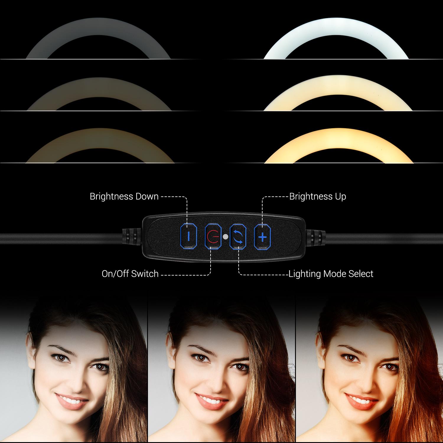 Đèn LED vòng nhỏ 10 inch Chụp ảnh, Ánh sáng lấp đầy 3 Chế độ chiếu sáng USB có thể điều chỉnh độ sáng Được hỗ trợ ánh sáng clip-on linh hoạt