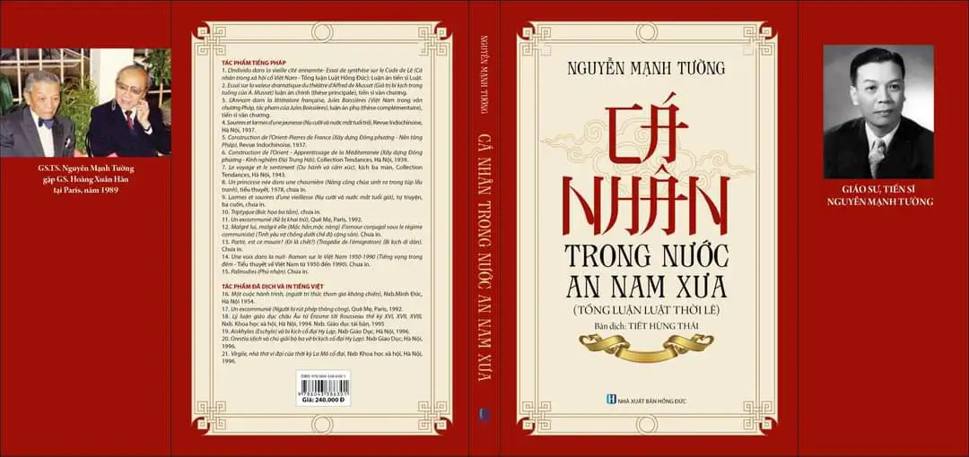 CÁ NHÂN TRONG NƯỚC AN NAM XƯA (Tổng luận luật thời Lê) - Nguyễn Mạnh Tường - (bìa mềm)
