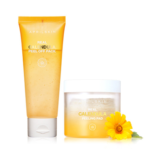 Aprilskin Set mặt nạ lột tẩy tế bào chết Real Calendula Peel Off Pack &amp; Real Calendula Peeling Pad