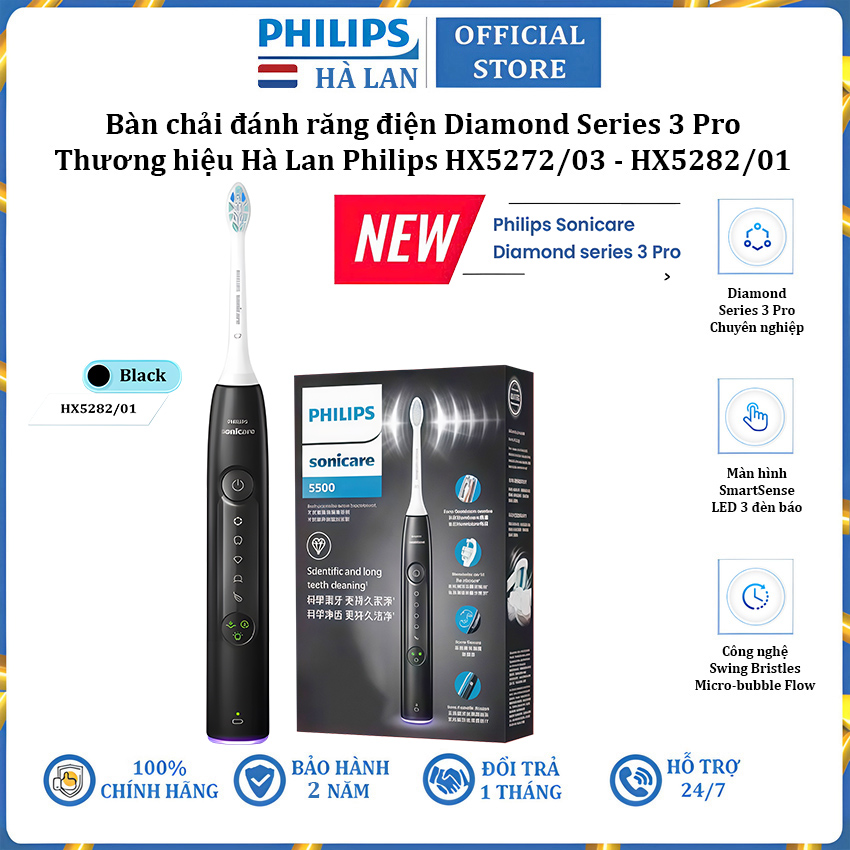Bàn chải đánh răng điện thương hiệu Hà Lan cao cấp Philips HX5272/03 và HX5282/01 - Hàng chính hãng