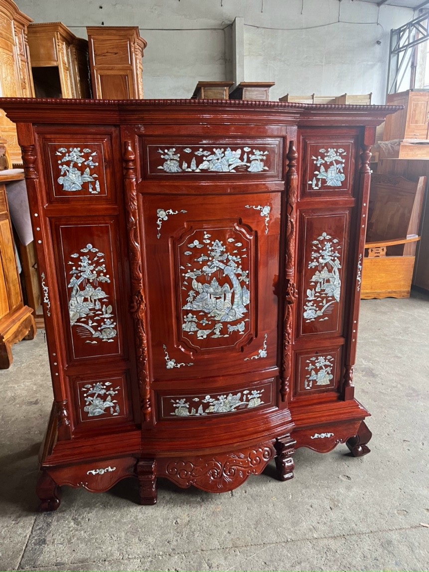 Tủ Thờ Gỗ Tràm Bụng Phệ ,Tủ thờ gia tiên gỗ tràm bông vàng ngang 148 cm