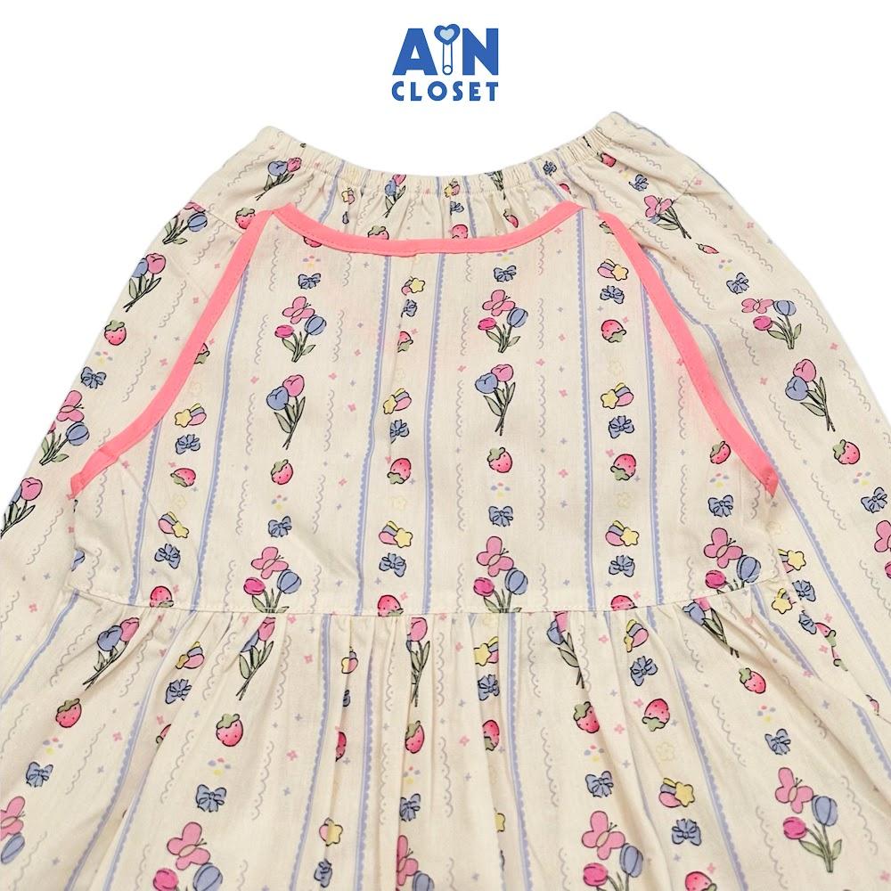 Bộ quần áo Lửng bé gái hoạ tiết Kẻ Hoa Hồng Cotton - AICDBG2ABJFD - AIN Closet