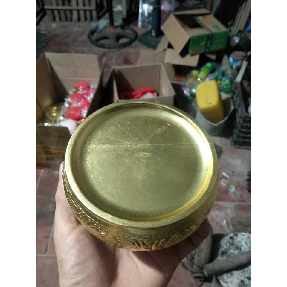Cơi Hoa Văn Đựng Trầu Bằng Đồng Màu Vàng - Âu Trầu Bằng Đồng
