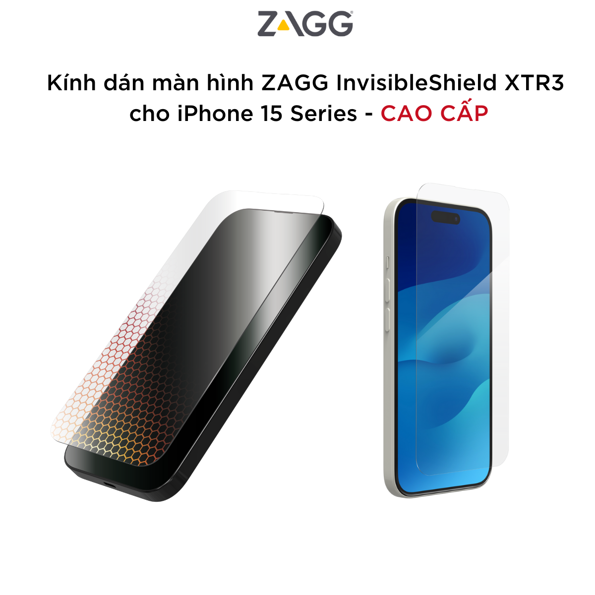 Kính dán màn hình ZAGG InvisibleShield XTR3 cho iPhone 15 Series  - Siêu chống ánh sáng xanh - Hàng chính hãng