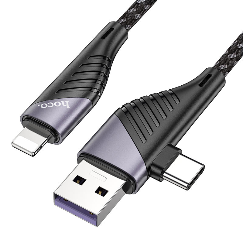 Cáp sạc 2-in-1 Hoco U95 Freeway cổng USB to Lightning 2.4A Max và Type-C to Lightning PD20W (Hàng chính hãng)