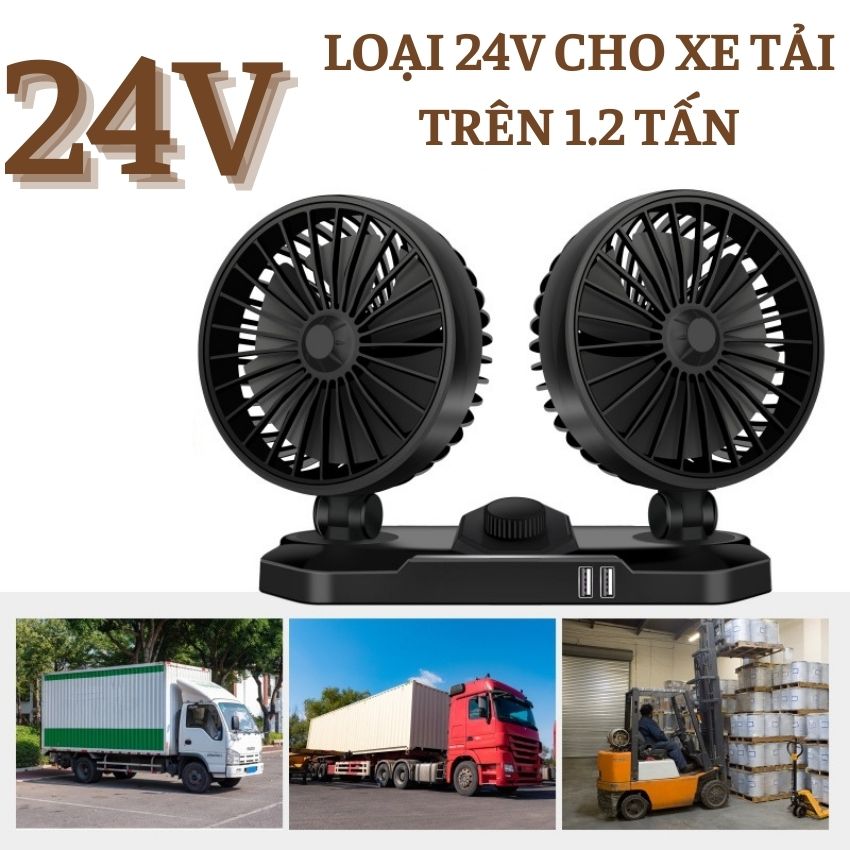 Quạt Mini Ô Tô 12v Xe Tải 24v USB 5V Để Bàn Làm Việc Công Suất 18W Xoay 360 Độ F101