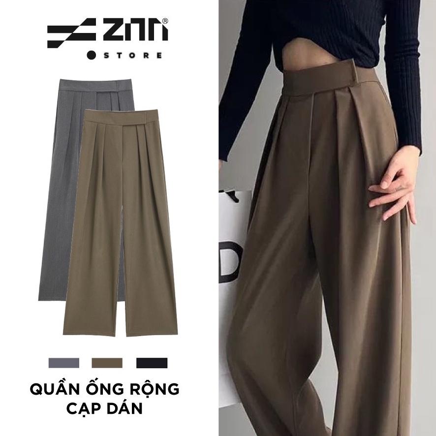 Quần Ống Rộng Nữ Cạp Dán Zinti Công Sở Lưng Cao 3 Màu Nâu Đen Xám QD38