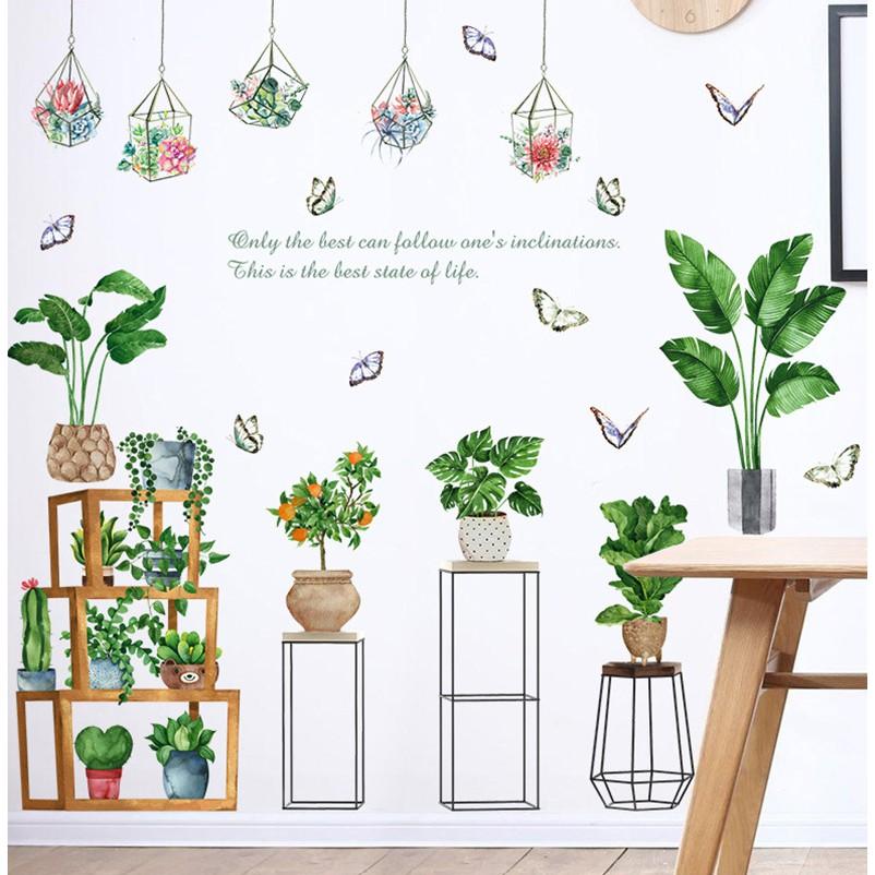 Decal dán tường trang trí - KỆ CHẬU CÂY HOA LÁ CÀNH SẮC NÉT NHIỀU MẪU