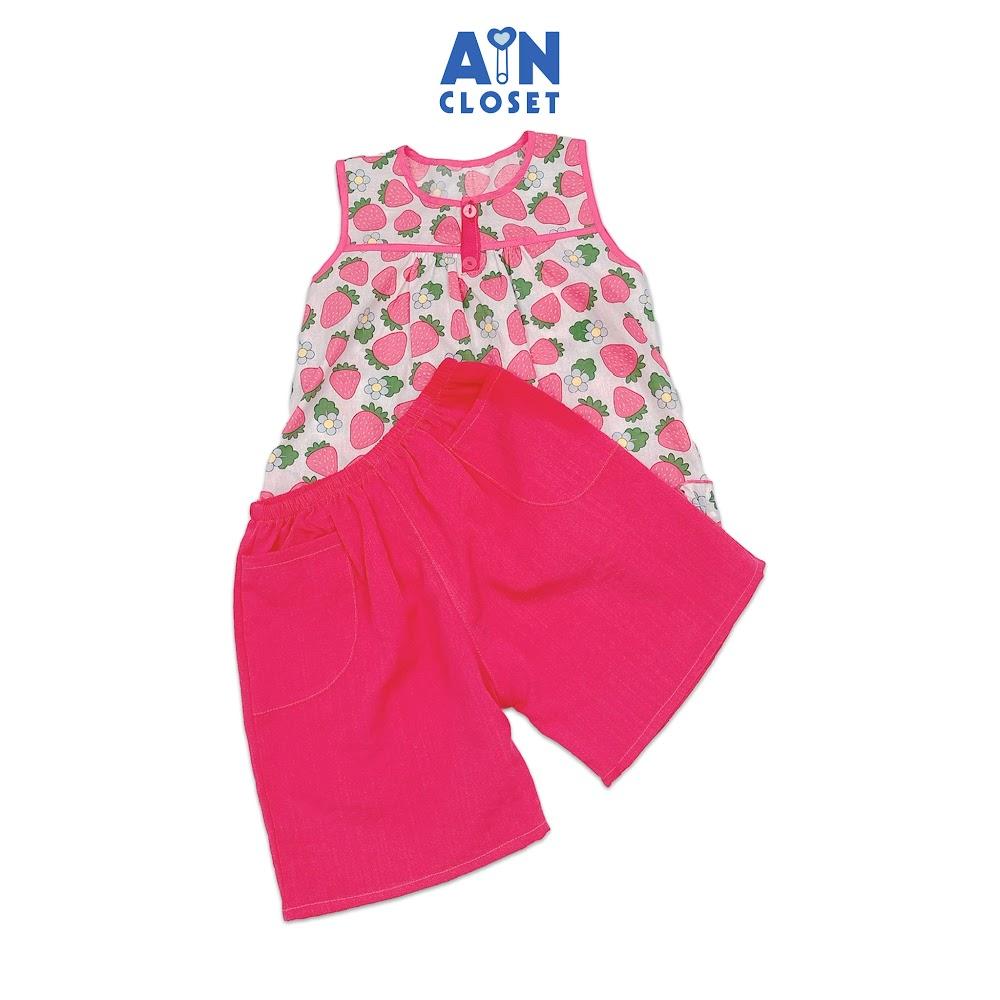 Bộ quần áo Lửng bé gái hoạ tiết Dâu Hồng Cotton - AICDBGANUYDR - AIN Closet