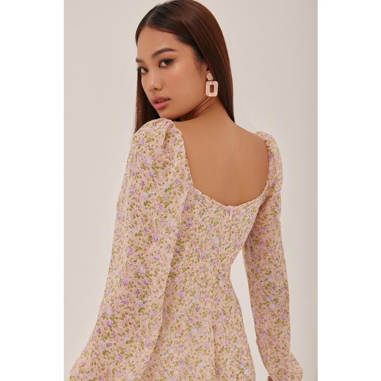 Nene Clothing - Playsuit hoa tay dài, dây đan chéo ngực