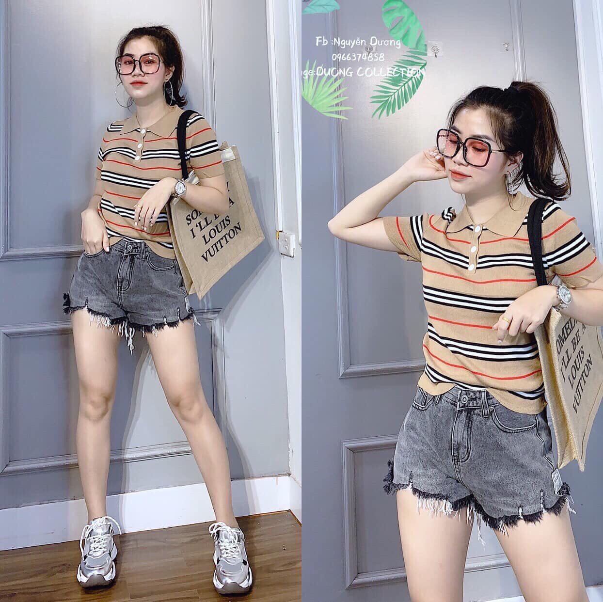 Áo thun kẻ có cổ