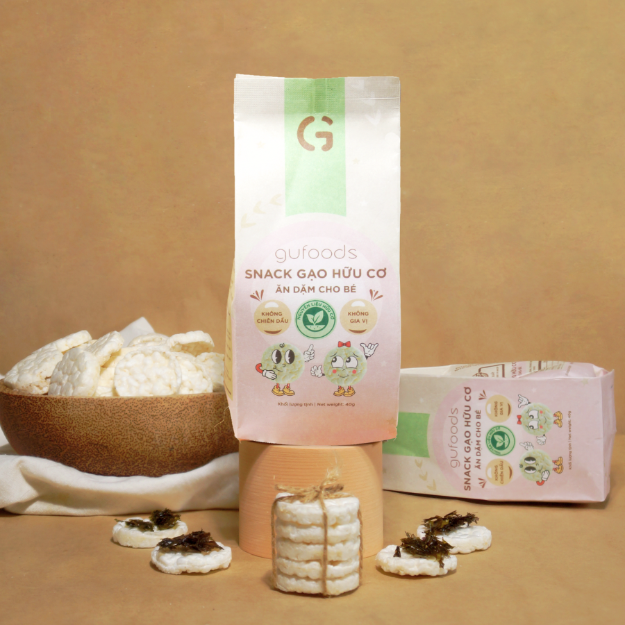 Bánh snack ăn dặm hữu cơ cho bé GUfoods - Thành phần gạo organic, Không gia vị, Dễ Tiêu hoá, Phù hợp cho bé từ 1 tuổi