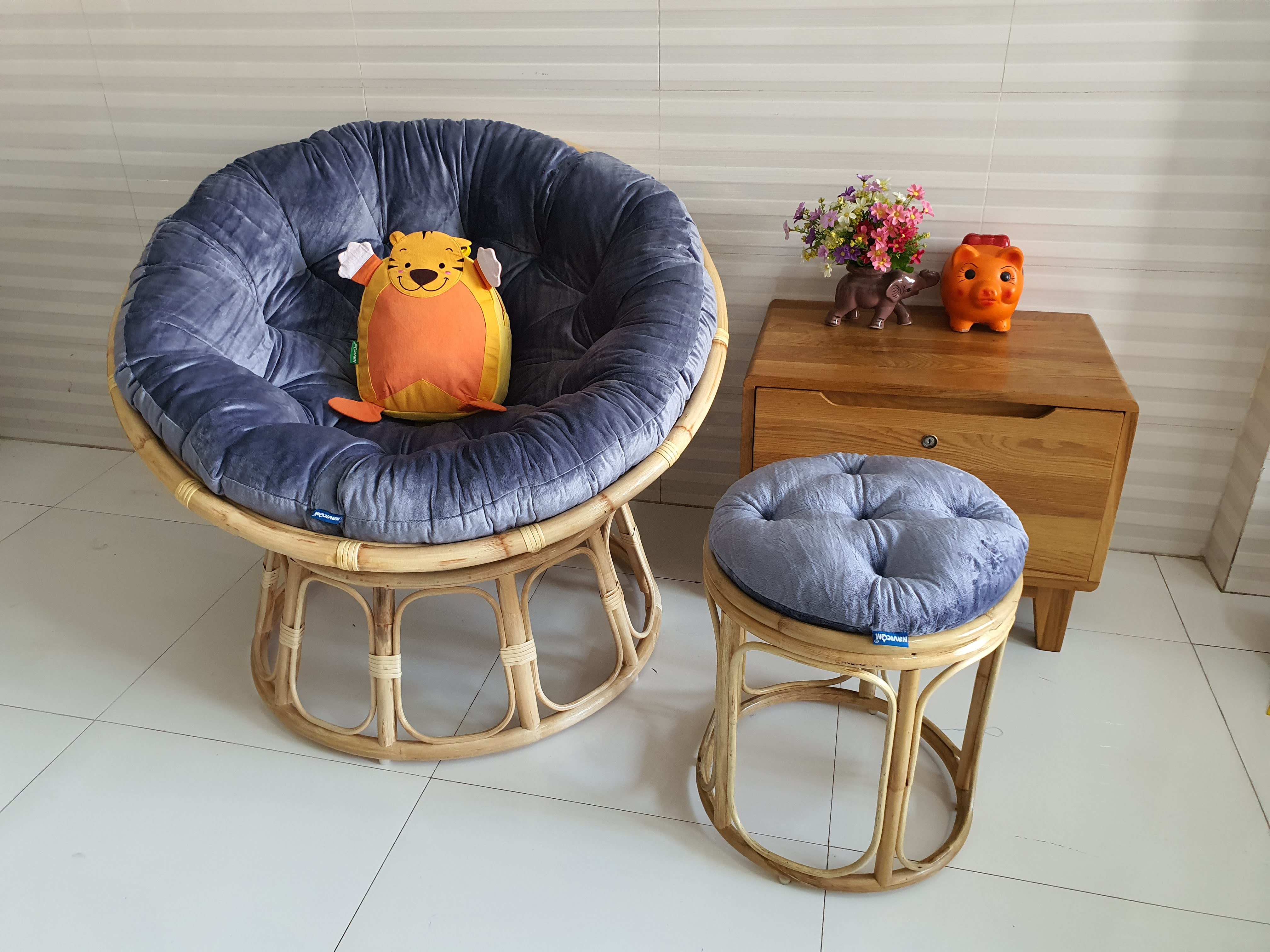 Ghế thư giãn papasan đủ size (vải nhung xám)