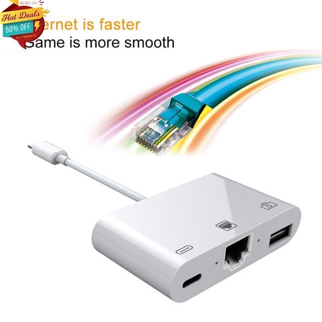 Bộ Chuyển Đổi Tốc Độ Cao Sang RJ45 Ethernet LAN Có Dây Cho iPhone/iPad Với Đầu Đọc USB 3 Camera