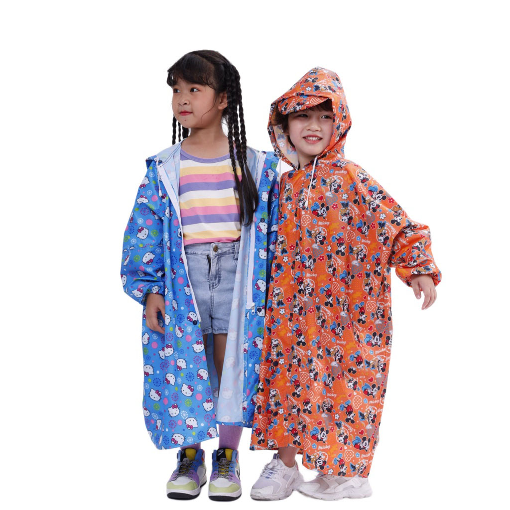 Áo Mưa Vải Dù Dây Kéo Trẻ Em Size S Cao 90-120Cm
