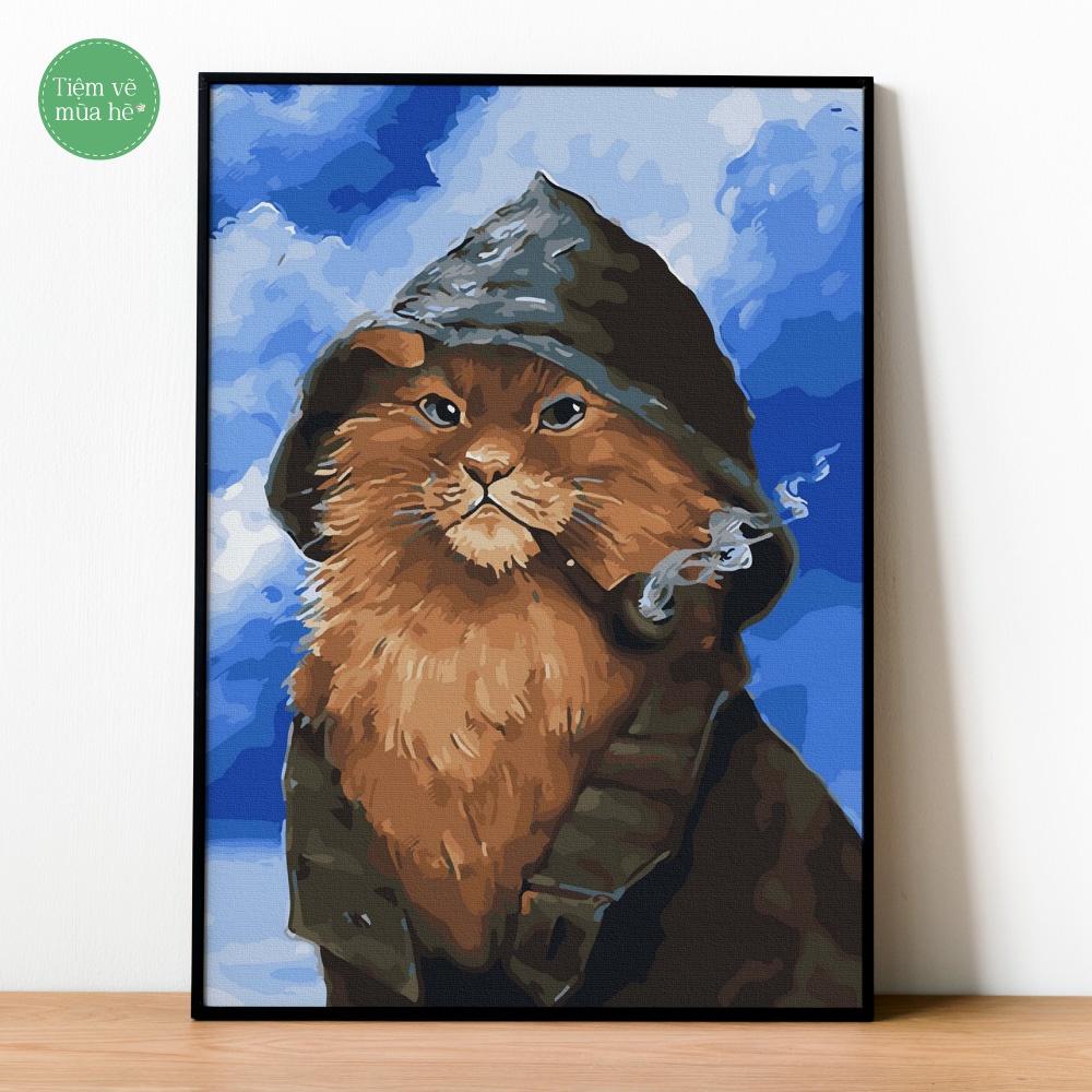 Tranh tô màu theo số - Mèo bố già đã căng khung 40x50cm