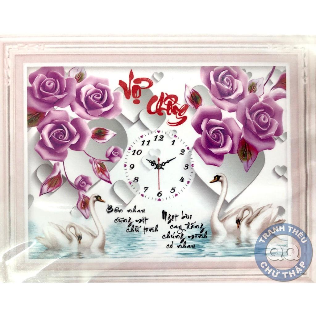 Tranh đính đá đồng hồ vợ chồng hoa hồng YN5437 - 50 x 65 cm - chưa đính