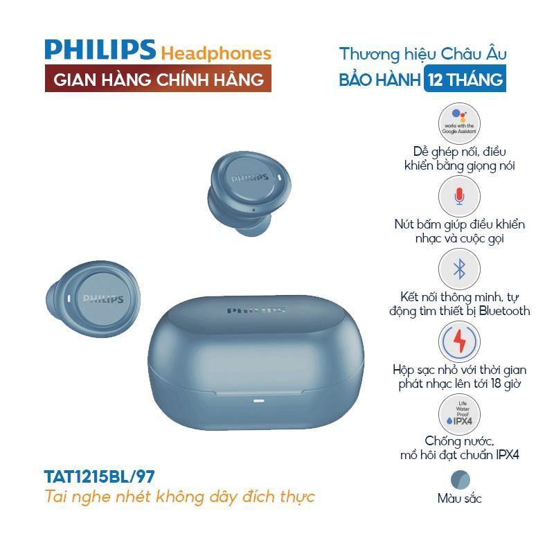 Tai nghe Philips Bluetooth Có Bass TAT1215BL/00- Màu xanh - Chính hãng phân phối - Màu đen