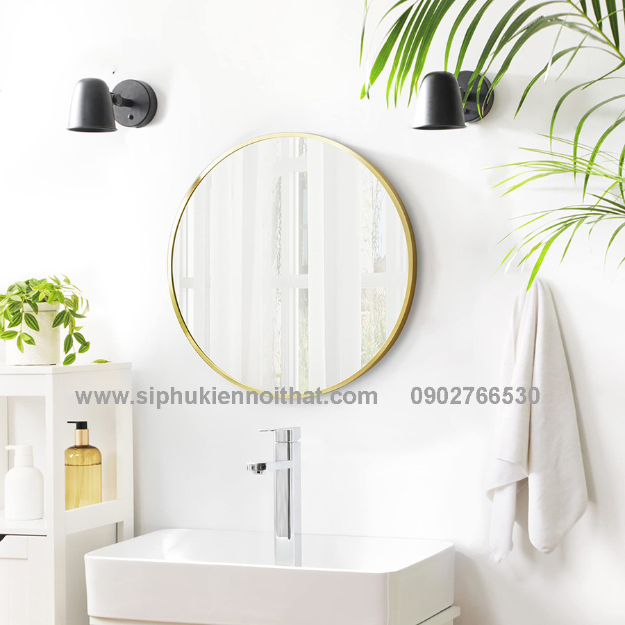 Gương Tròn Khung Nhôm Mạ Màu Vàng Chanh TT-070
