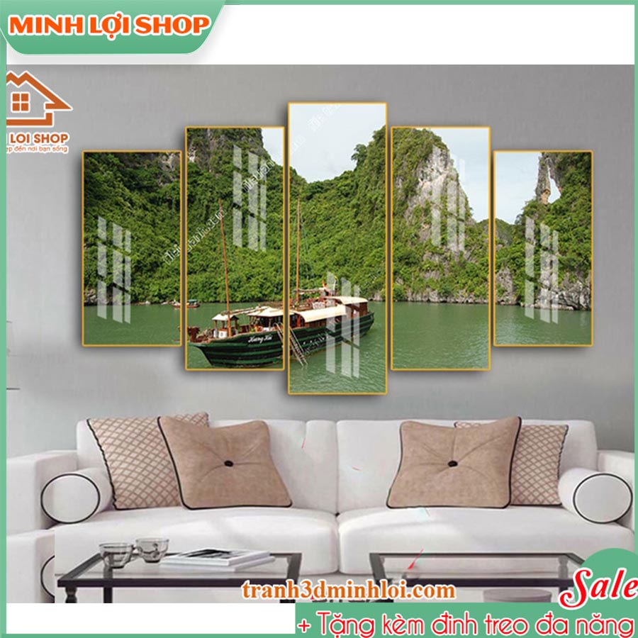 Tranh tráng gương pha lê PHONG CẢNH 5 tấm trang trí phòng khách hiện đại TẶNG KÈM ĐINH TREO 5T026
