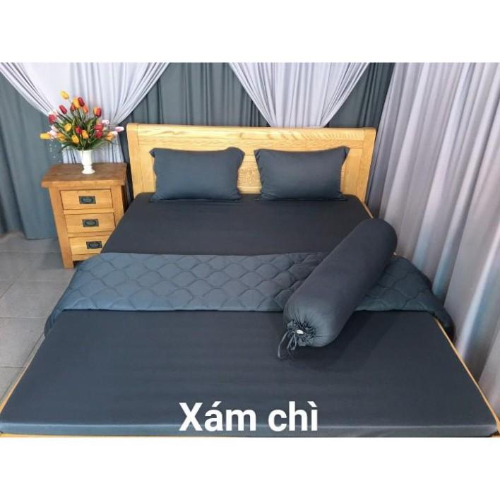 Bộ 4 Món Ga Gối Thun Mát Mềm Thun Lạnh Cao Cấp LAN PHAM BEDDING - Màu Xám Chì