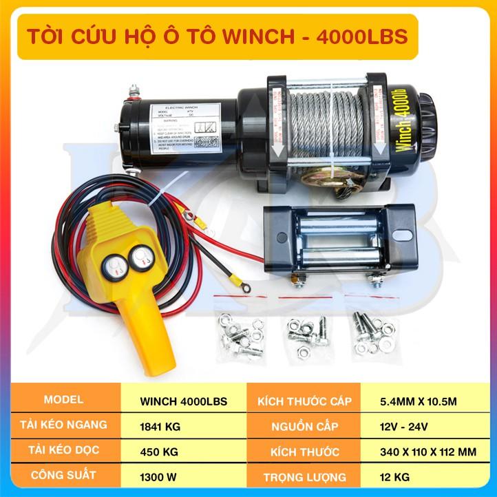 Tời Ắc Quy -Tời cứu hộ ô tô Winch 4000LBS (1800kg)