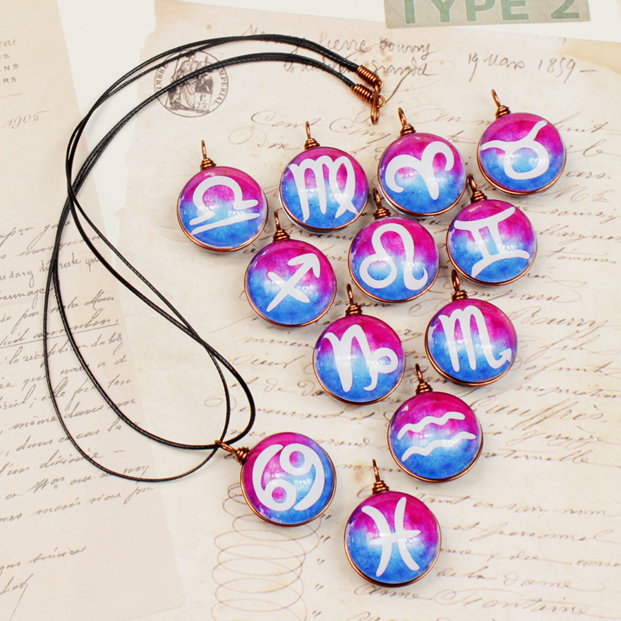 Dây chuyền 12 cung hoàng đạo Zodiac tông xanh hồng tươi sáng siêu đẹp cho nữ 06647-DC0013