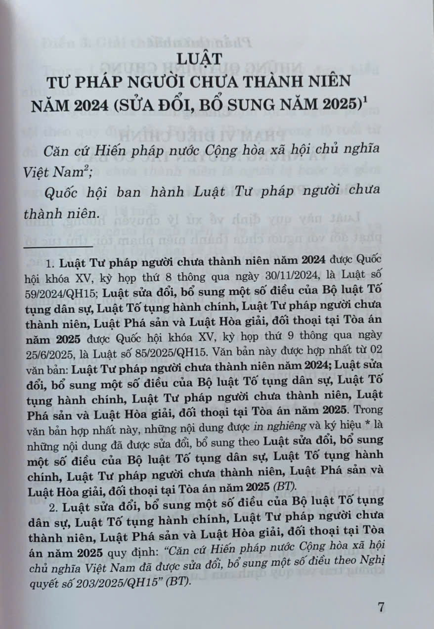 Luật Tư pháp người chưa thành niên năm 2024 (sửa đổi, bổ sung năm 2025)