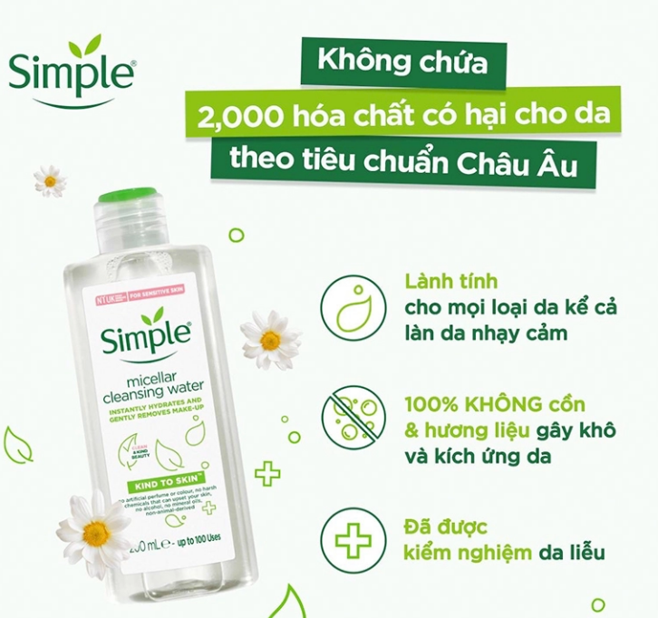Combo Sữa rửa mặt Simple giúp kiềm dầu và ngừa mụn hiệu quả - cho da mụn nhạy cảm 150ml + Nước hoa hồng Simple 200ML