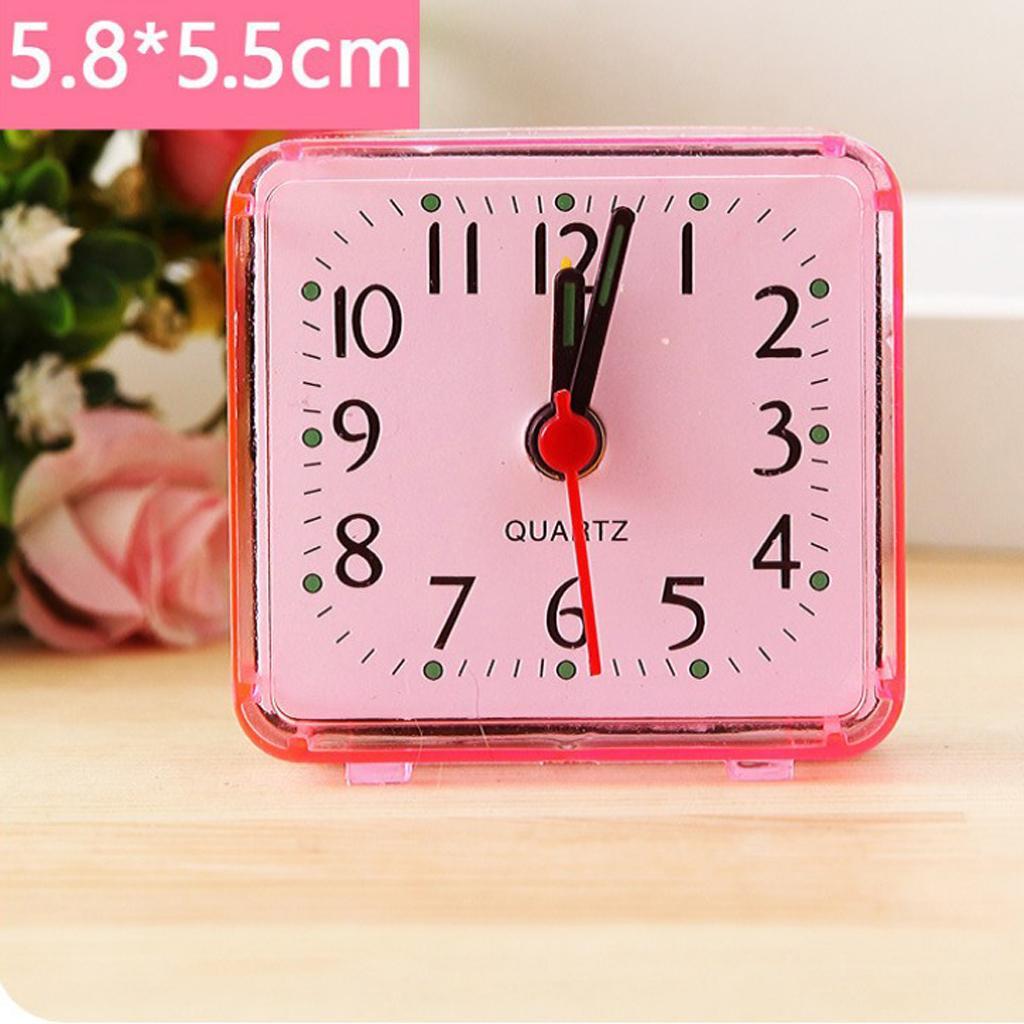 2X Mini Square Quartz Clock Travel Alarm Clock Bedroom Home Table Clock Pink