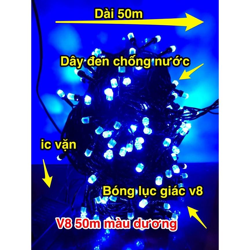 Dây đèn led chớp 50m điện 220V nhiều màu trang trí noel, trang trí ngoài trời, trang trí quán cà phê