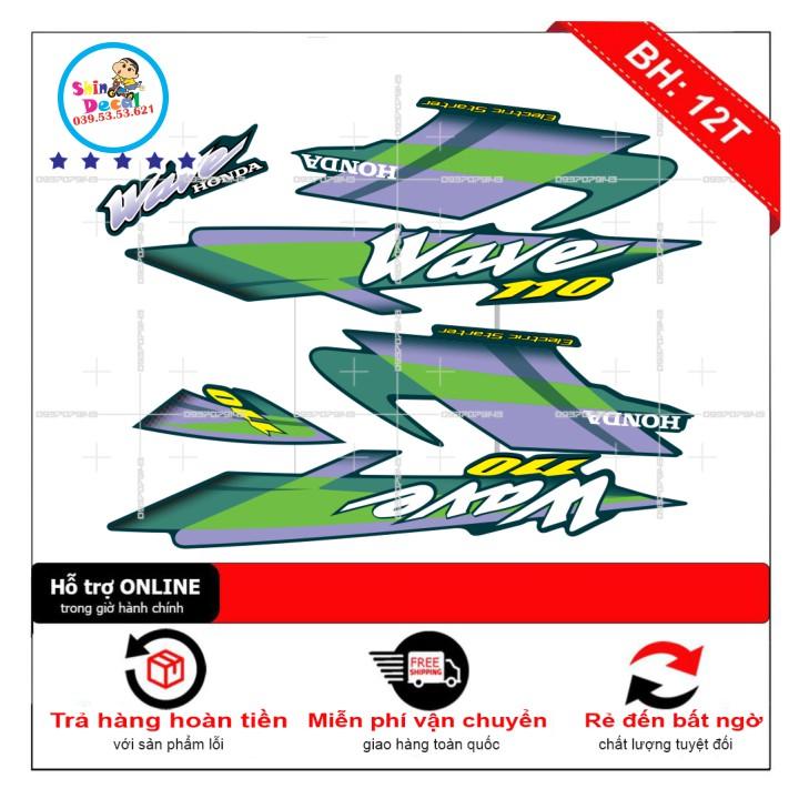 Tem rời wave nhỏ đời đầu dán xe xanh nhớt