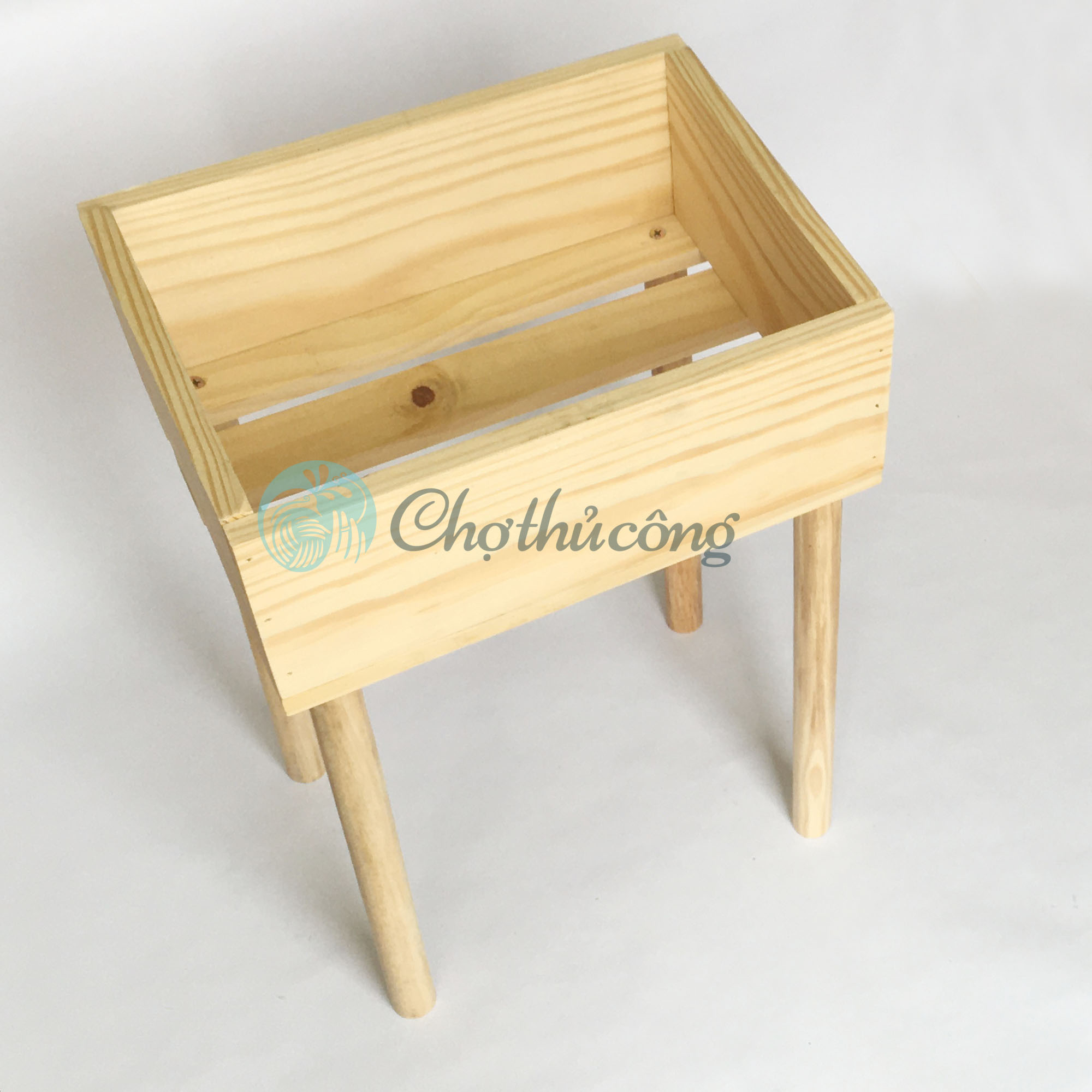 Chậu gỗ trồng cây trang trí từ gỗ thông tự nhiên, chậu trồng cây gỗ pallet - kệ gỗ khay gỗ decor có chân