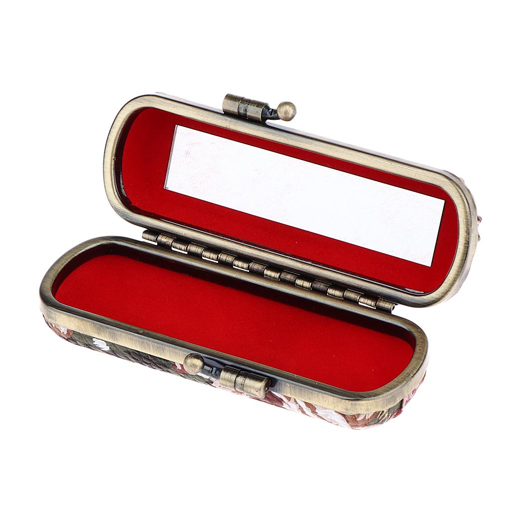Makeup Holder Lipstick Case PU Leather Lip Balm Storage Box with Mirror for Purse Handbag Travel