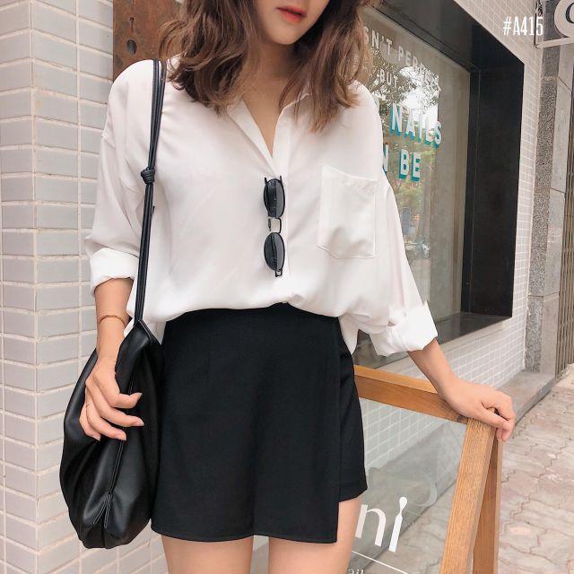 Áo sơ mi nữ trắng form rộng phong cách siêu hot