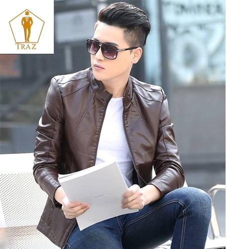 Áa da nam TRAZ cổ đứng phong cách hàn quốc, Áo khoác hai túi kéo lót dù cao cấp222