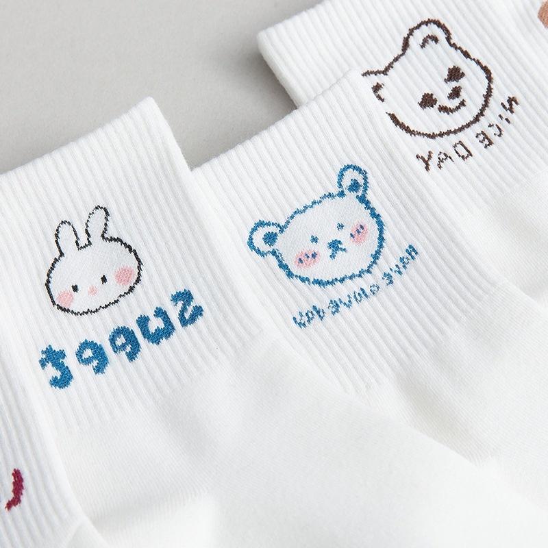 Tất cổ cao, vớ cổ cao nữ trắng họa tiết hình thú xinh xắn vải cotton co giãn thời trang Hàn Quốc