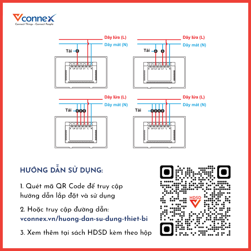 Công tắc cảm ứng thông minh Vconnex, Hình chữ nhật (Không viền)